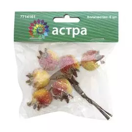 HQY15-P1950 Декоративный букетик 'Шиповник', красно-желтый, упак./6 шт., 'Астра'