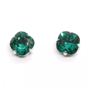 Хрустальные стразы в цапах/серебро кушон 10мм, 2шт упак Астра (127 изумрудный)