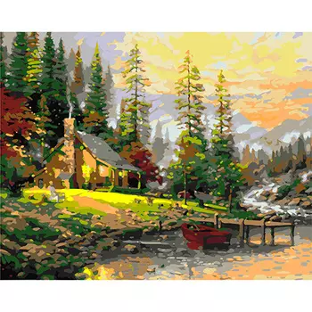 HS0010 Набор для рисования по номерам 'Дом у реки' 40*50см