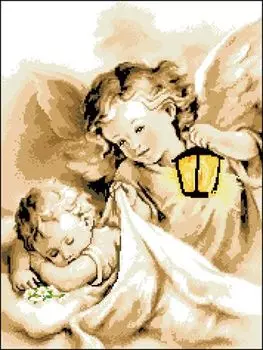И-033 Канва с рисунком 'Гелиос' 'Ангел Хранитель и спящий малыш', 37х49 см