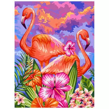 KA052 Набор для рисования по номерам Яркие фламинго 30*40см