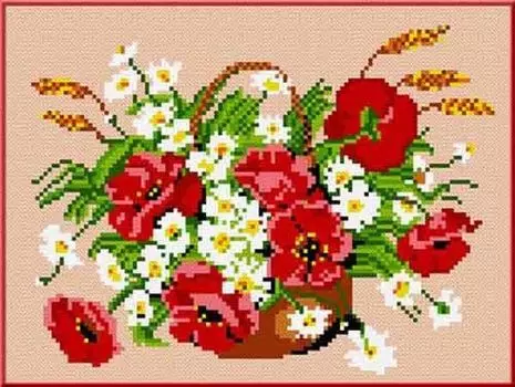 КБЦ-4013 (А/Ч) Канва с рисунком для бисера 'Маки с ромашками', А4