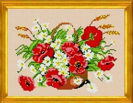 КБЦ-4013 (А) Канва с рисунком для бисера 'Маки с ромашками', А4
