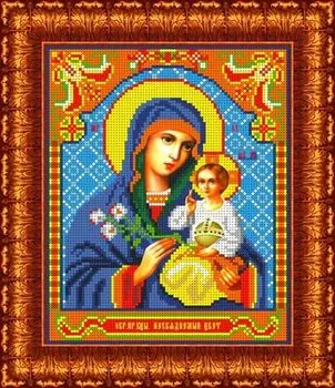 КБИ-4073 Канва с рисунком для бисера 'Икона Божья Матерь Неувядаемый цвет', А4