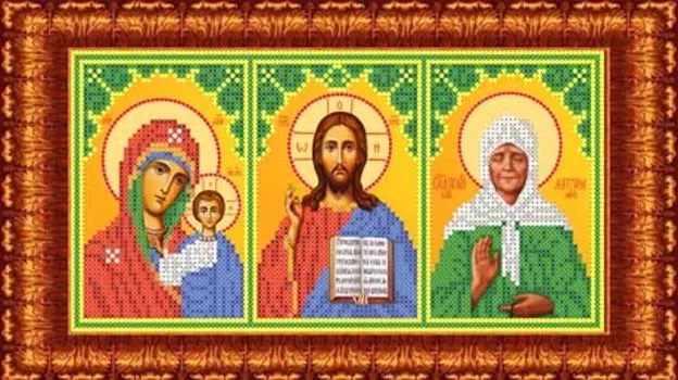 КБИ-4103/1 Канва с рисунком для бисера Триптих 'Казанская,Вседержитель,Св.Матрона' А4