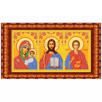 КБИ-4103/2 Канва с рисунком для бисера 'Б.М.Казанская,Спаситель,Св.Пантелеймон Целитель' А4