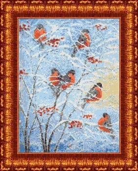 КБЖ-3030 Канва с рисунком для бисера 'Снегири' А3