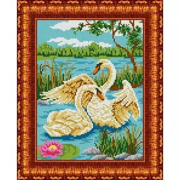 КБЖ-4016 Канва с рисунком для бисера 'Пара лебедей', А4