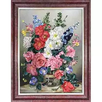 КЛ(н)-3013 Набор для вышивания лентами 'Букет с мальвами' 27 х 35,0см