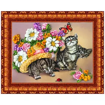 КЛ(н)-4007 Набор для вышивания лентами 'Котики'' 19*25см