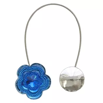 Клипса-магнит для штор Цветок со стразами, 1шт/упак (голубой)