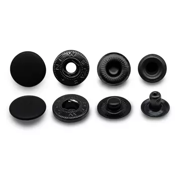 Кнопка Альфа 15мм сталь, чер.резина + ответ.части, оксид (уп.~72шт) New Star