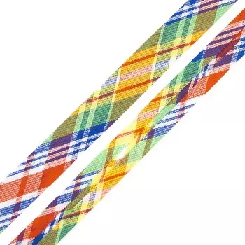 Косая бейка 1,5см шотландка (#13 синий/желтый/оранжевый)