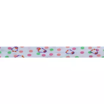 Косая бейка с детским принтом 'Пингвинчики' 15мм*54,9м (100% хб) (красно-зеленый)