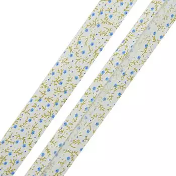 Косая бейка с принтом 'Цветочки' 15мм*5м (+/- 2 см), FBF53 голубой