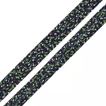 Косая бейка с принтом 'Цветочки' 15мм*65,8м (х60% х/б, 40% полиэстер) (FBF55 синий)