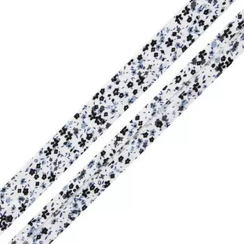 Косая бейка с принтом 'Цветочки новые' 15мм*65,8м (60% х/б, 40% полиэстер) (FBF222 серый)
