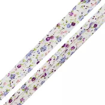 Косая бейка с принтом 'Цветы' 15мм*65,8м (60% х/б, 40% полиэстер) (FBF39 сиреневый)