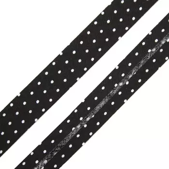 Косая бейка с принтом 'Горох' 15мм*65,8м (х/б) (FBF103 черный)