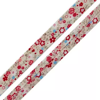 Косая бейка с принтом 'Полевые цветы' 15мм*65,8м (60% х/б, 40% полиэстер) (FBF104 серый)