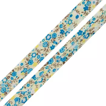Косая бейка с принтом 'Полевые цветы' 15мм*65,8м (60% х/б, 40% полиэстер) (FBF105 молочный)