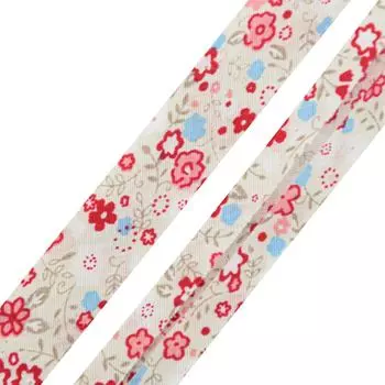 Косая бейка с принтом 'Полевые цветы' 15мм*5м (+/- 2 см), FBF104 серый