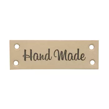 Кожаная бирка пришивная 'Hand Made' 1,4*4см, уп.4шт (бежевый)