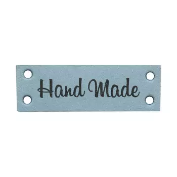 Кожаная бирка пришивная 'Hand Made' 1,4*4см, уп.4шт (голубой)