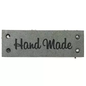 Кожаная бирка пришивная 'Hand Made' 1,4*4см, уп.4шт (светло-серый)