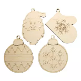 L-1160 Деревянная заготовка Набор ёлочных игрушек 4 шт выс.9-11см, толщ.0,4см Астра