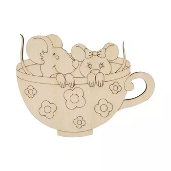 L-1315 Деревянная заготовка Мышки в чашке 11,4*7,8*0,3см Астра