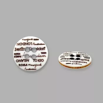 L-36/11886/4 20 (02) Пуговица 4 прокола бел./корич.мат.полиэстер 'города'