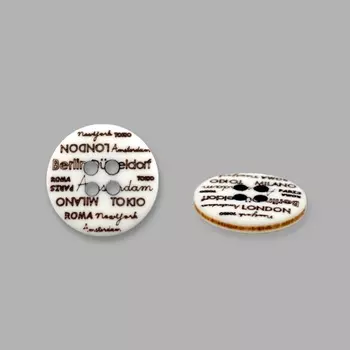 L-36/11886/4 24 (02) Пуговица 4 прокола бел./корич.мат.полиэстер 'города'