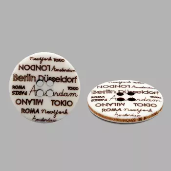 L-36/11886/4 36 (02) Пуговица 4 прокола бел./корич.мат.полиэстер 'города'