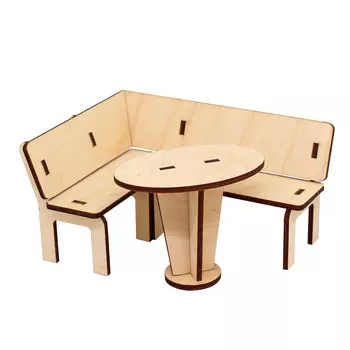 L-706 Деревянная заготовка кукольная мебель'Кухонный уголок с обеденным столиком' 12*9,5*6см, 7*4,5*5,5 см, Астра