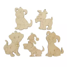 L-789 Дер.заготовка Набор новогодних игрушек для декорирования 'Собаки' 5 шт 7,5*11-9*10 см Астра