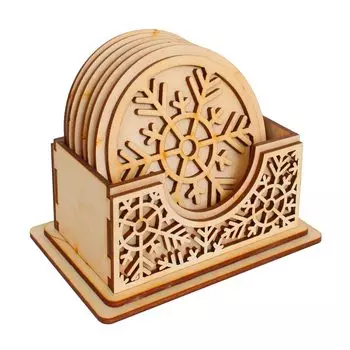 L-850 Дер. заготовка подставка под горячее 'Снежинки 6шт в коробочке' 9,5*9,5см, 12,5*8*10см Астра