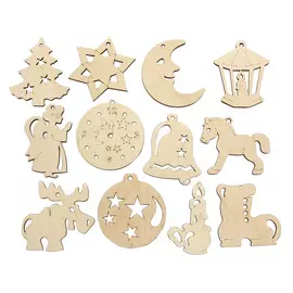 L-857 Деревянная заготовка набор ёлочных игрушек 12 шт 6*7,5 - 6,5*7см Astra&amp;Craft