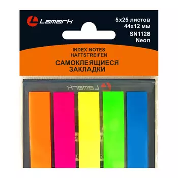 LAMARK1128 Закладки 44x12 мм, 5x25 л., неон, пластик