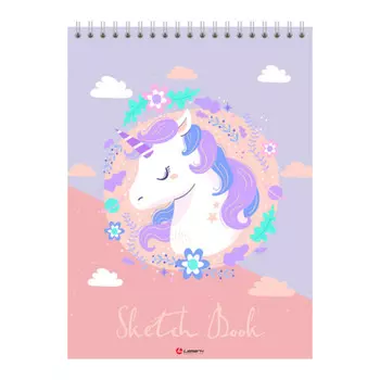 LAMARK26639 Скетчбук Сказочный единорог, А5, 40 л.,100 г/м2, тв. подл., спираль сверху