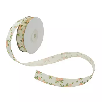 Лента атласная 'Цветочки' 1,5см*22,86м (молочный)
