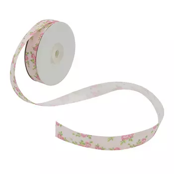 Лента атласная 'Цветочки' 1,5см*22,86м (розовый)