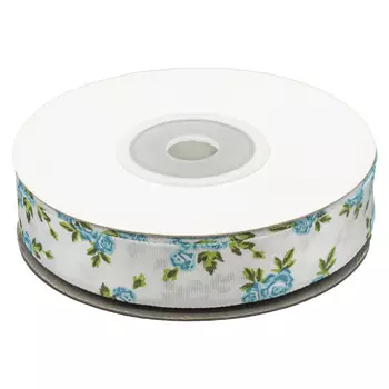 Лента атласная 'Цветочки' 1,5см*22,86м (белый)
