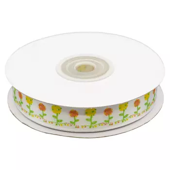 Лента атласная 'Цветы', 15мм*22,5м (белый)