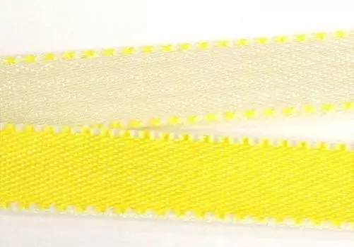Лента атласная двухцветная FSM, 10мм*20м (051 желтый/белый)