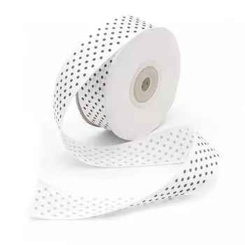 Лента атласная 'Горох', 25мм*22,5м (черно-белый)