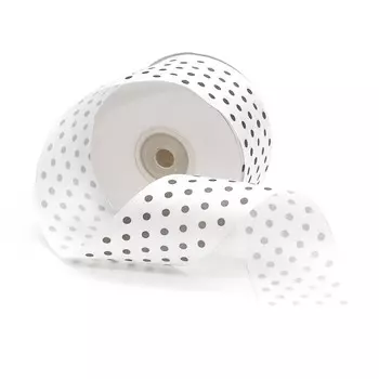 Лента атласная 'Горох', 45мм*22,5м (черно-белый)