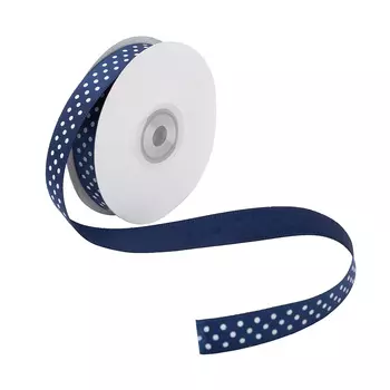 Лента атласная 'Горошек', 15мм*22,5м (темно-синий)