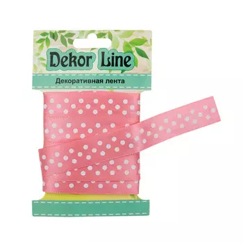 Лента атласная 'Горошек', 15мм*3м (розовый)