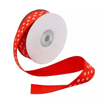 Лента атласная 'Горошек', 25мм*22,5м (красный)